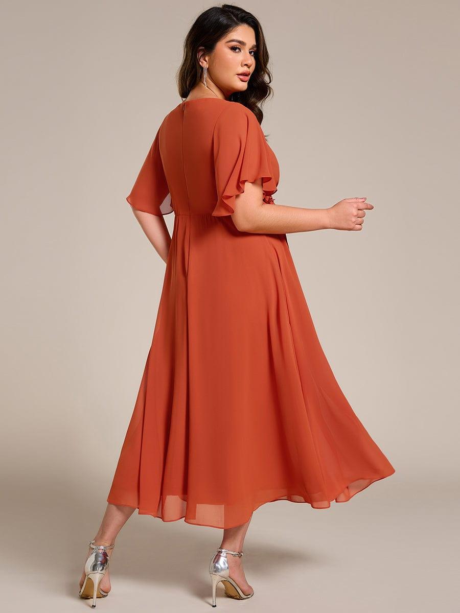 ever DAHLIA|V-Neck Chiffon Midi Wedding Guest Dress with Waist Applique(Final Sale)