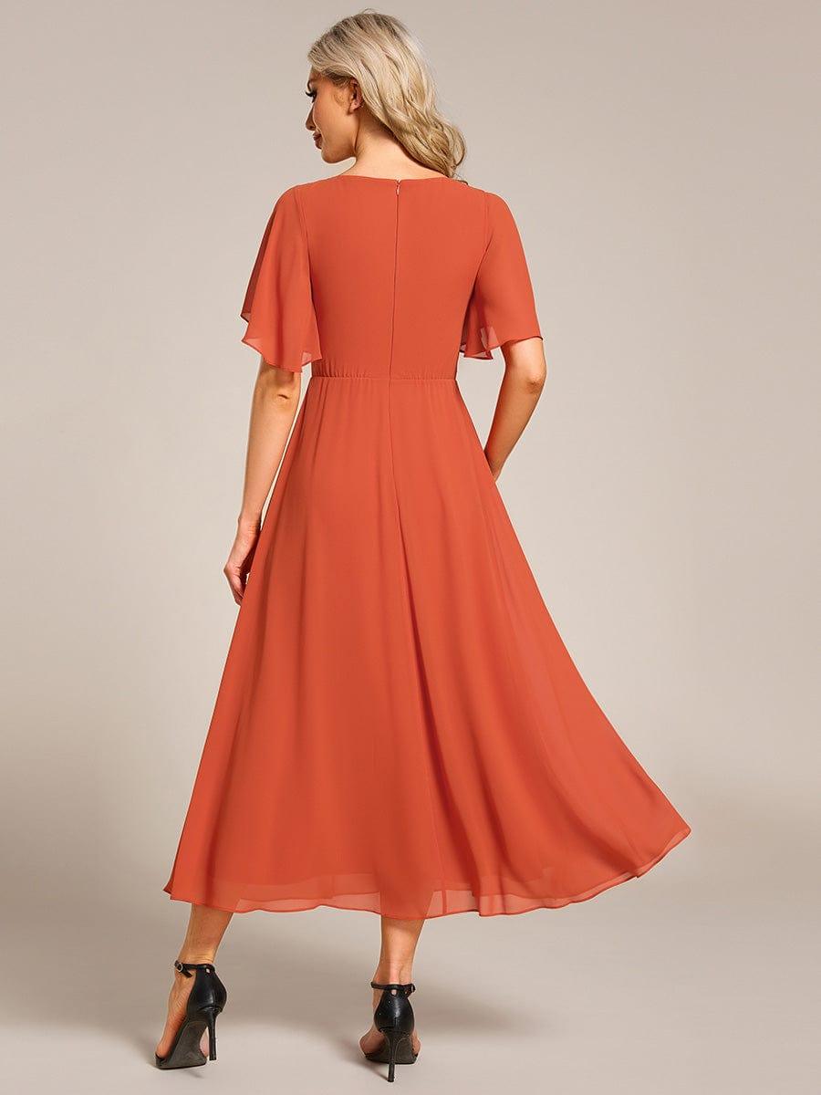 ever DAHLIA|V-Neck Chiffon Midi Wedding Guest Dress with Waist Applique(Final Sale)