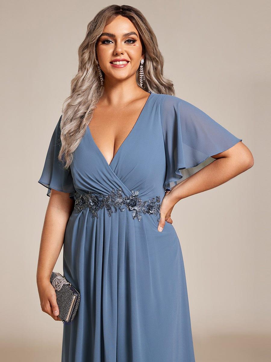 ever DAHLIA|V-Neck Chiffon Midi Wedding Guest Dress with Waist Applique(Final Sale)