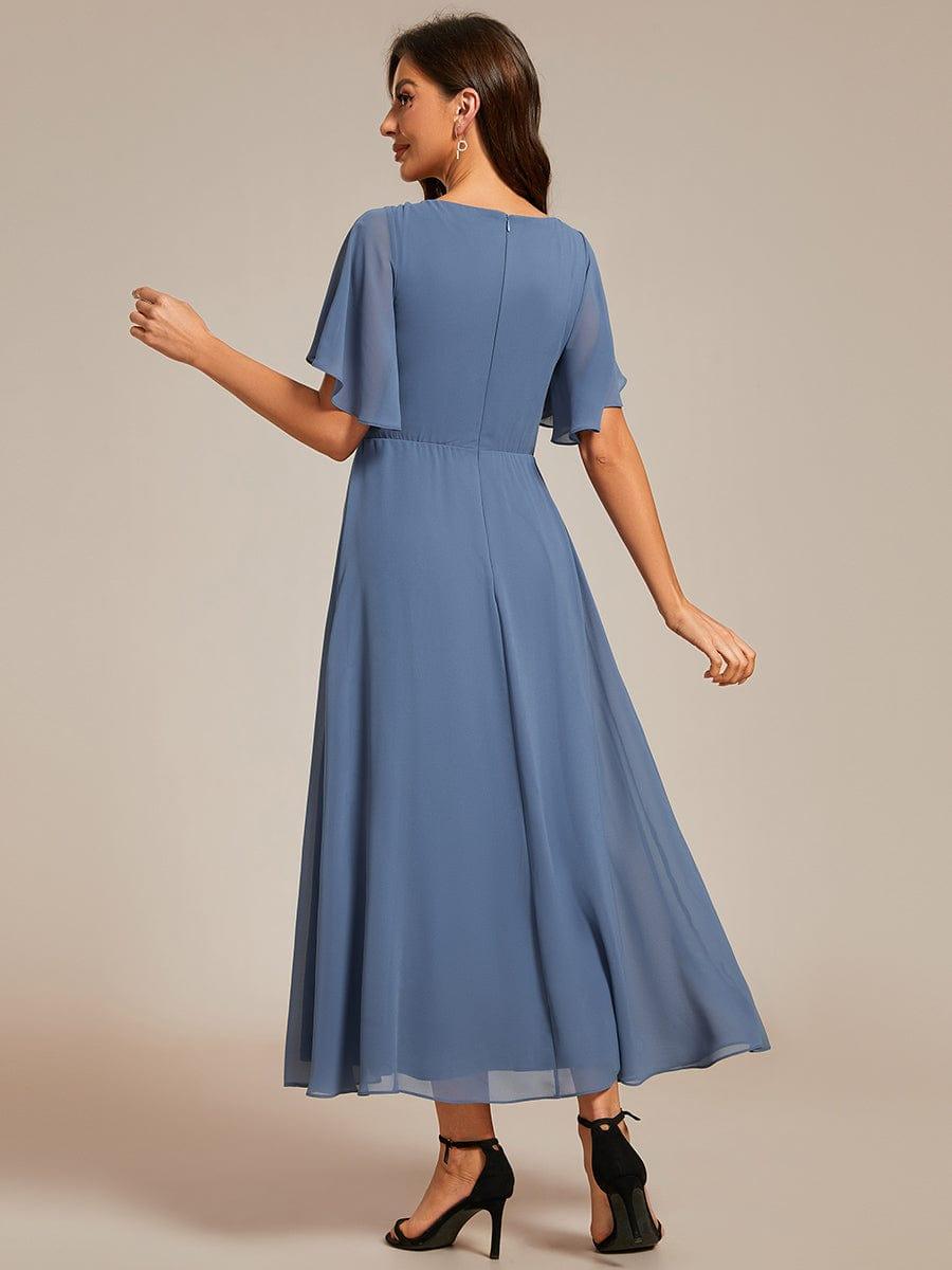 ever DAHLIA|V-Neck Chiffon Midi Wedding Guest Dress with Waist Applique(Final Sale)