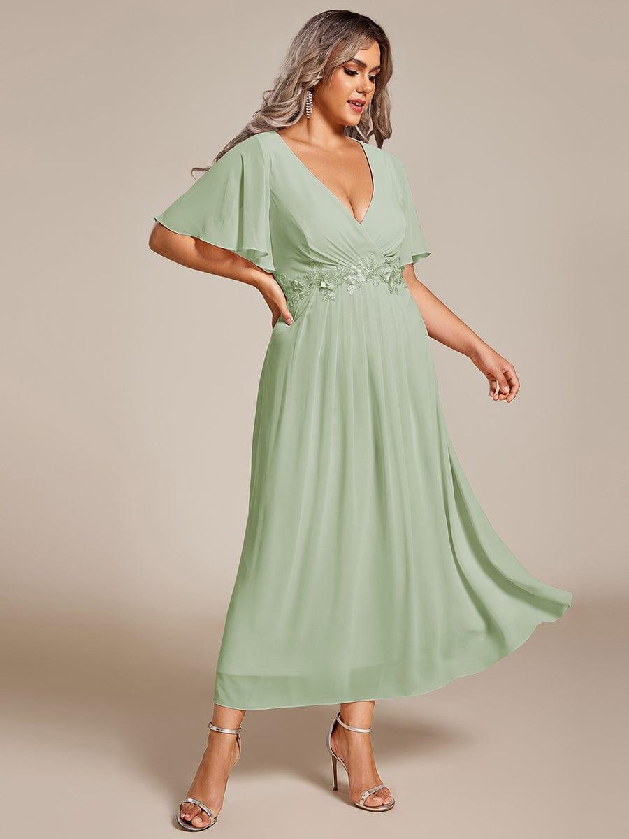 ever DAHLIA|V-Neck Chiffon Midi Wedding Guest Dress with Waist Applique(Final Sale)