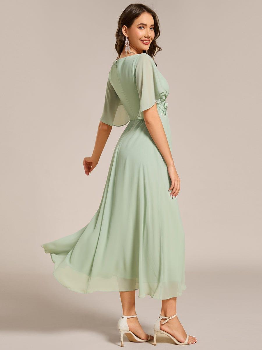 ever DAHLIA|V-Neck Chiffon Midi Wedding Guest Dress with Waist Applique(Final Sale)