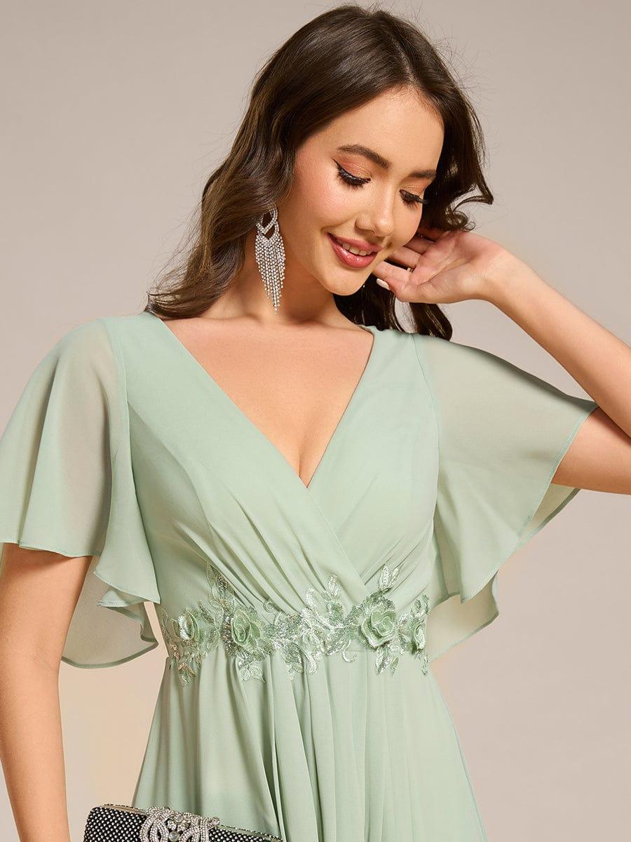 ever DAHLIA|V-Neck Chiffon Midi Wedding Guest Dress with Waist Applique(Final Sale)