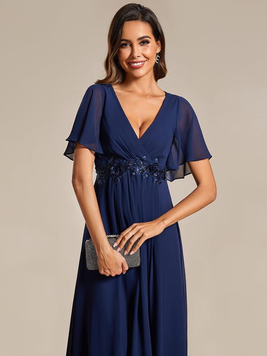ever DAHLIA|V-Neck Chiffon Midi Wedding Guest Dress with Waist Applique(Final Sale)