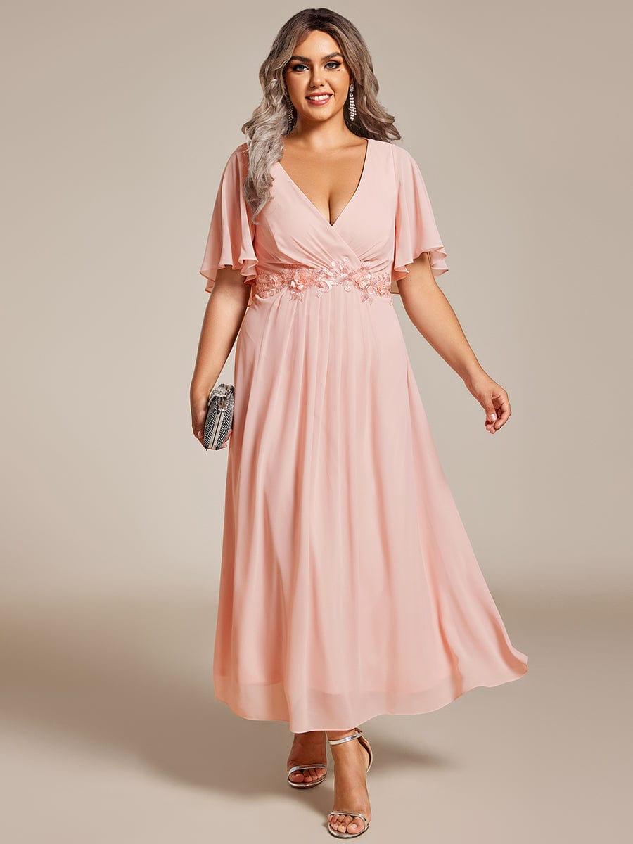 ever DAHLIA|V-Neck Chiffon Midi Wedding Guest Dress with Waist Applique(Final Sale)