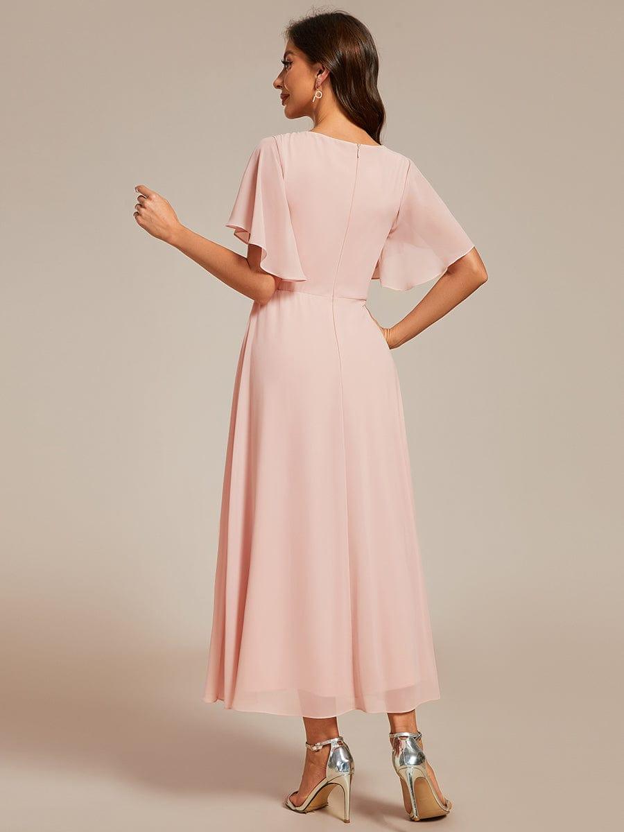 ever DAHLIA|V-Neck Chiffon Midi Wedding Guest Dress with Waist Applique(Final Sale)