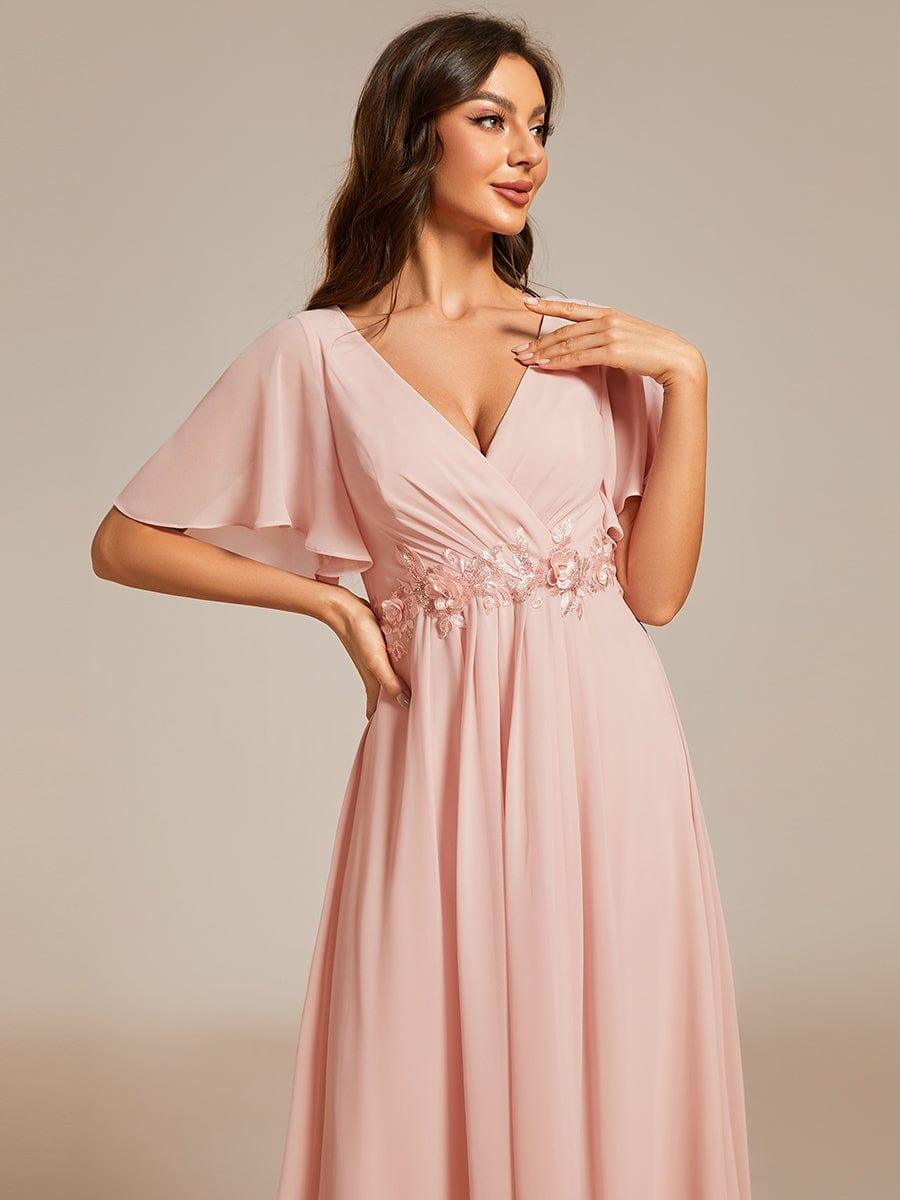 ever DAHLIA|V-Neck Chiffon Midi Wedding Guest Dress with Waist Applique(Final Sale)