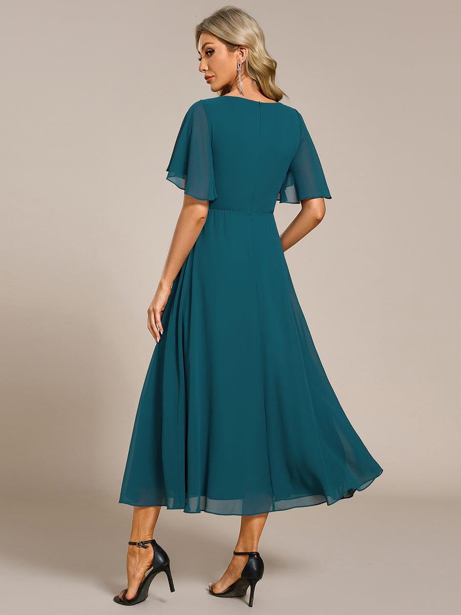 ever DAHLIA|V-Neck Chiffon Midi Wedding Guest Dress with Waist Applique(Final Sale)