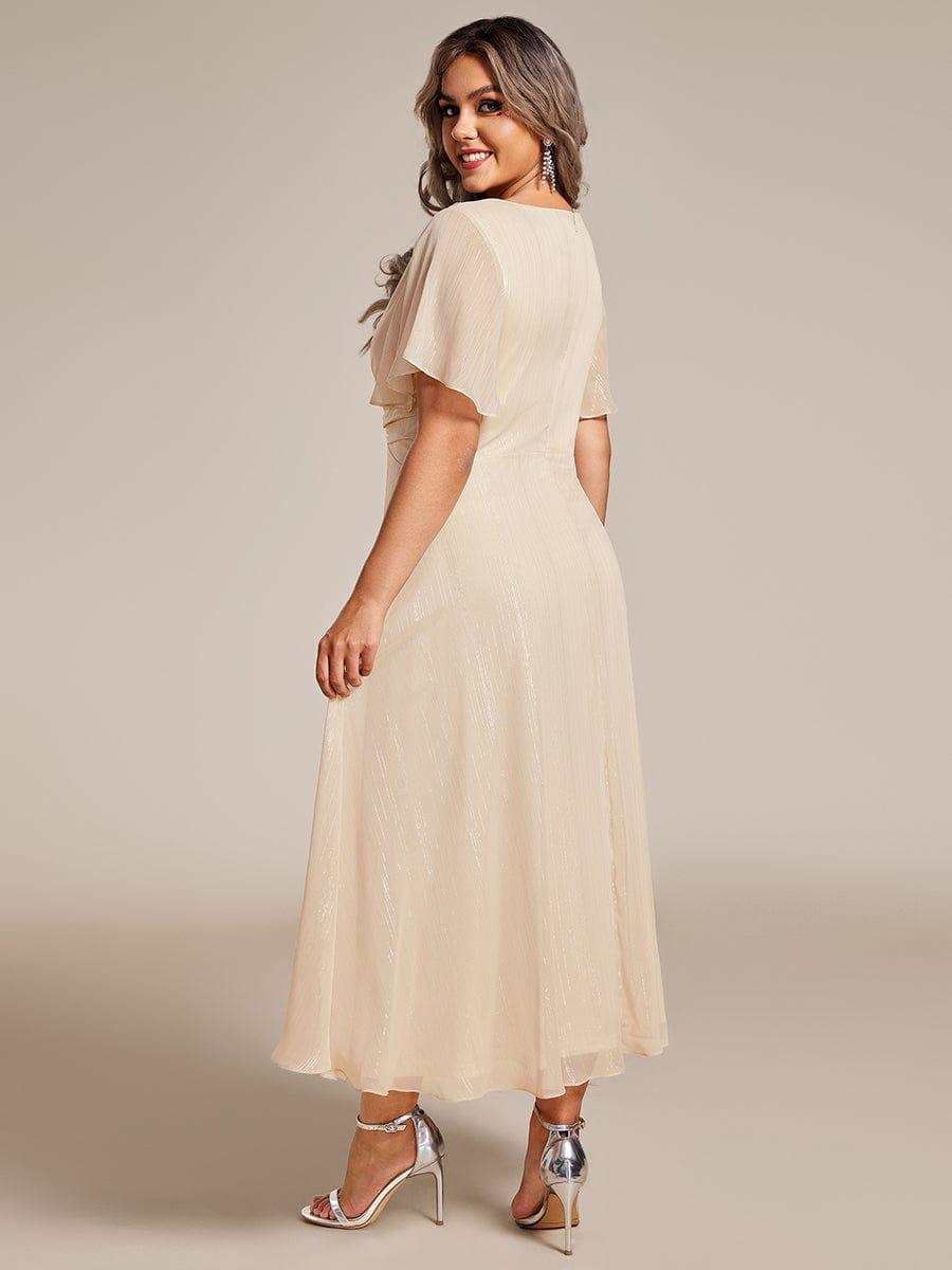 ever OPAHL|Glitter Short Sleeve A-Line Midi Wedding Guest Dress with Ruffled Hem