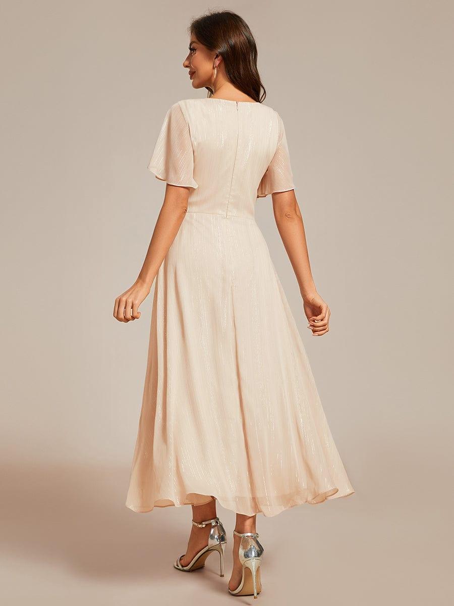 ever OPAHL|Glitter Short Sleeve A-Line Midi Wedding Guest Dress with Ruffled Hem