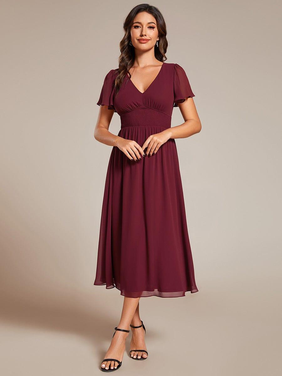 ever AMARA|Elegant V Neck Long Sleeves Midi Wedding Guest Dress(Final Sale)