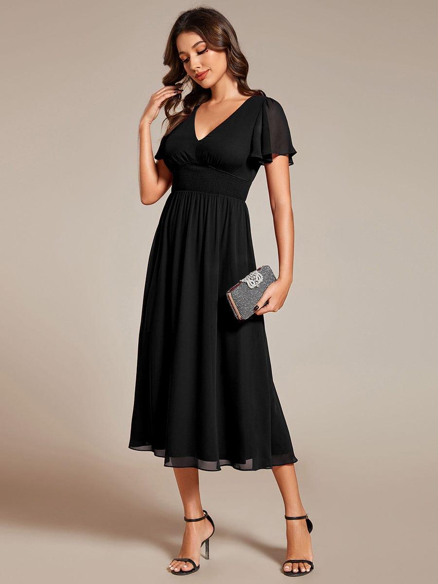 Midi V-Neck Empire Waist Ruffle Sleeves Wedding Guest Dress(Final Sale)