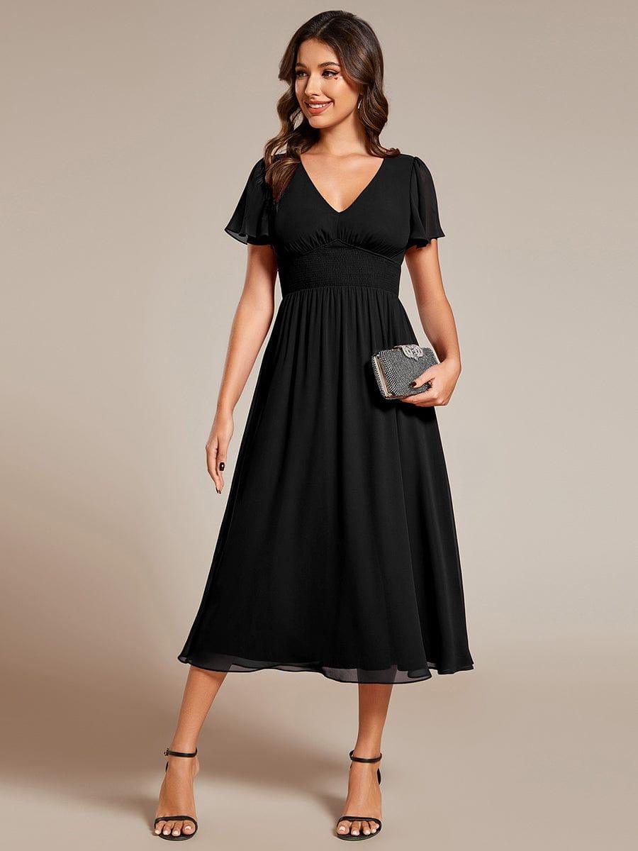 Midi V-Neck Empire Waist Ruffle Sleeves Wedding Guest Dress(Final Sale)