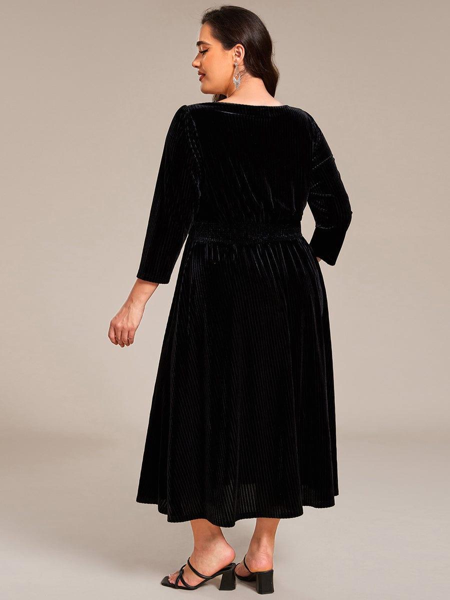 ever ARLET|V-neck Long Sleeve Velvet A-Line Midi Wedding Guest Dress