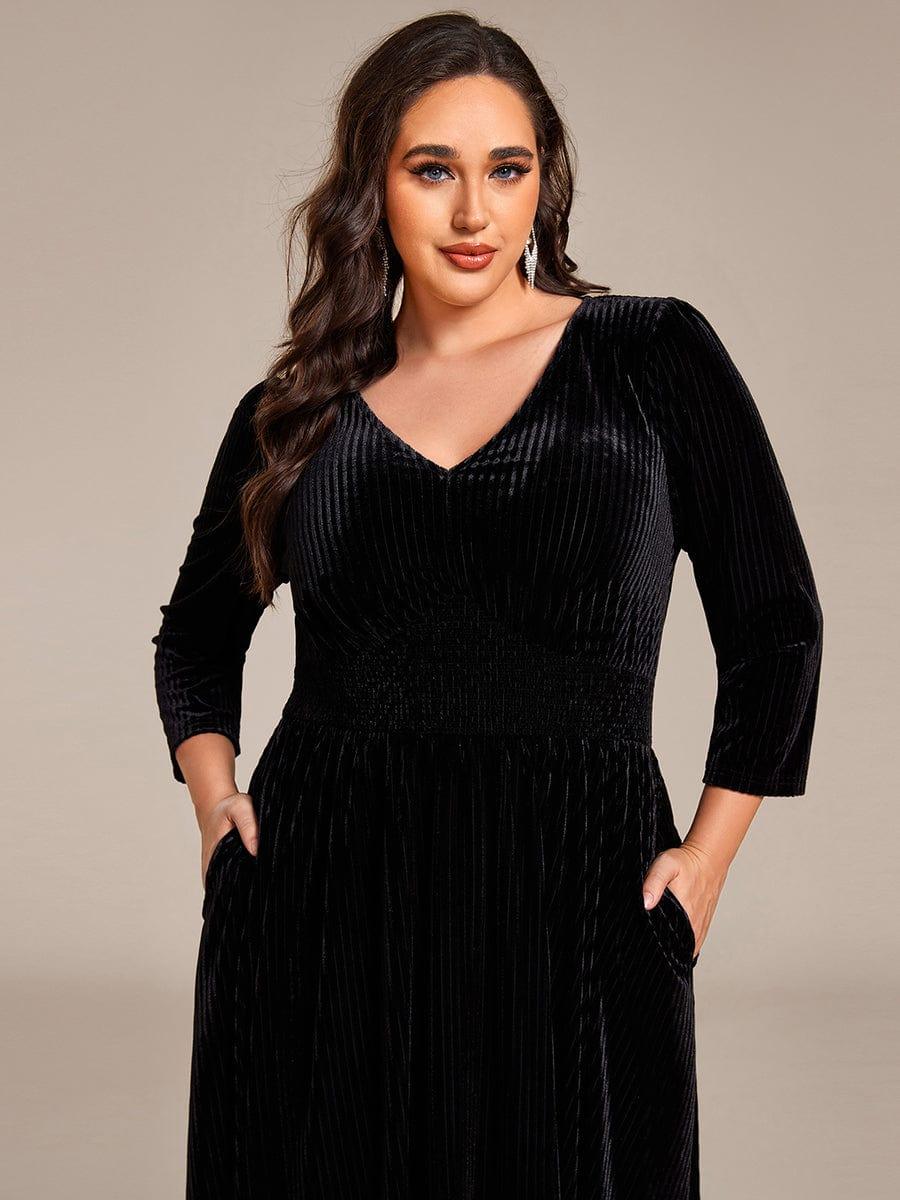 ever ARLET|V-neck Long Sleeve Velvet A-Line Midi Wedding Guest Dress