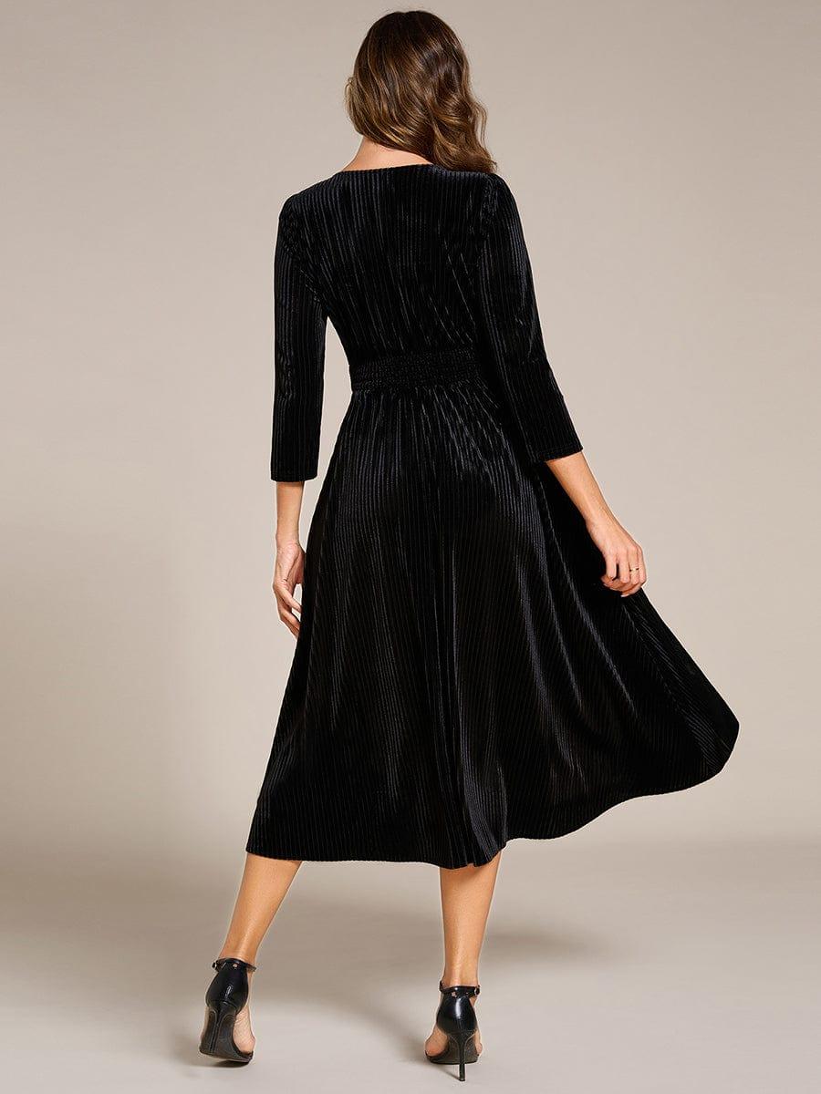 ever ARLET|V-neck Long Sleeve Velvet A-Line Midi Wedding Guest Dress