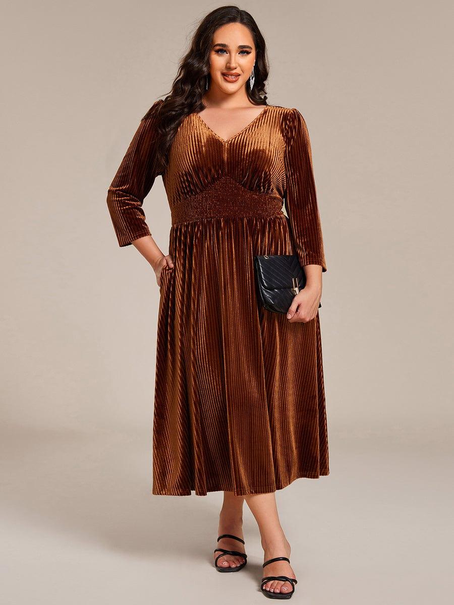 ever ARLET|V-neck Long Sleeve Velvet A-Line Midi Wedding Guest Dress