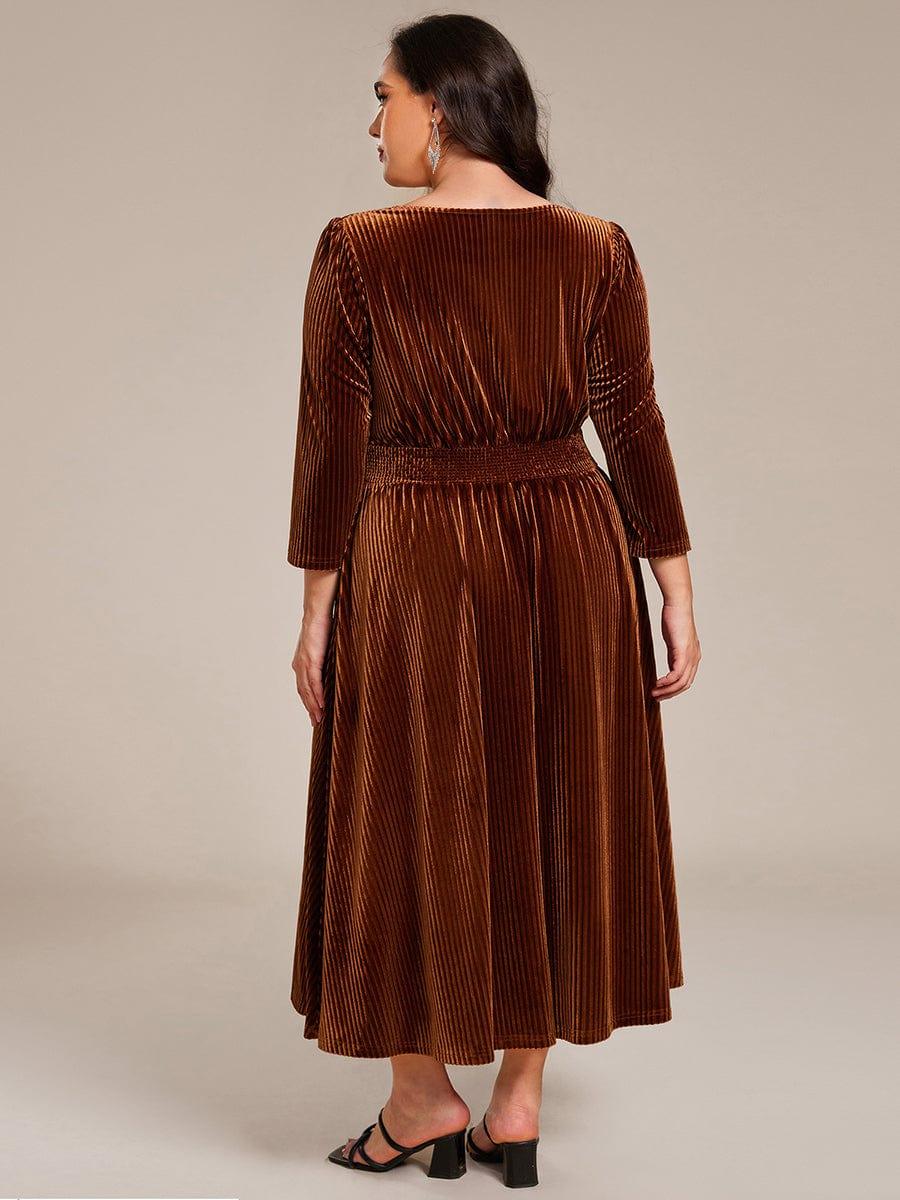 ever ARLET|V-neck Long Sleeve Velvet A-Line Midi Wedding Guest Dress