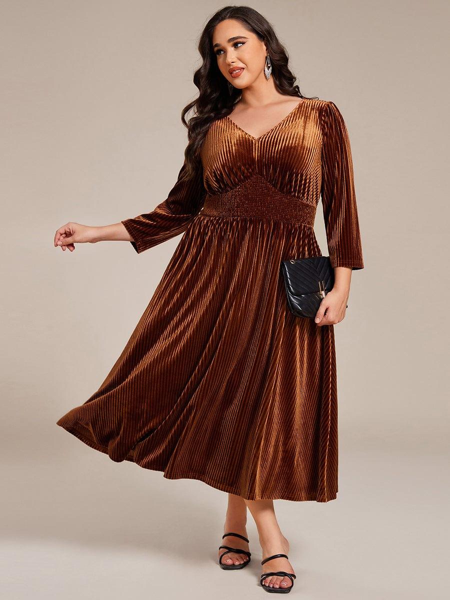 ever ARLET|V-neck Long Sleeve Velvet A-Line Midi Wedding Guest Dress