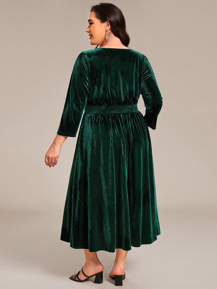 ever ARLET|V-neck Long Sleeve Velvet A-Line Midi Wedding Guest Dress
