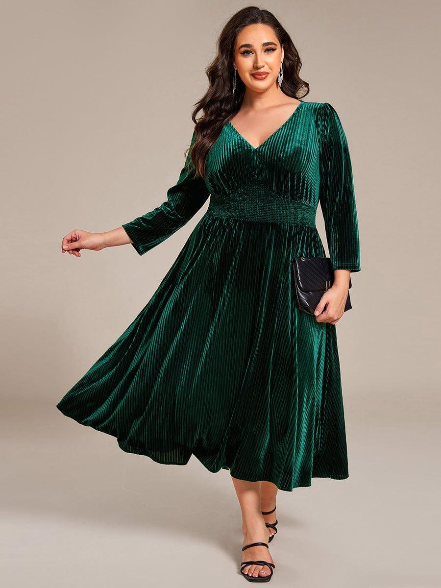 ever ARLET|V-neck Long Sleeve Velvet A-Line Midi Wedding Guest Dress