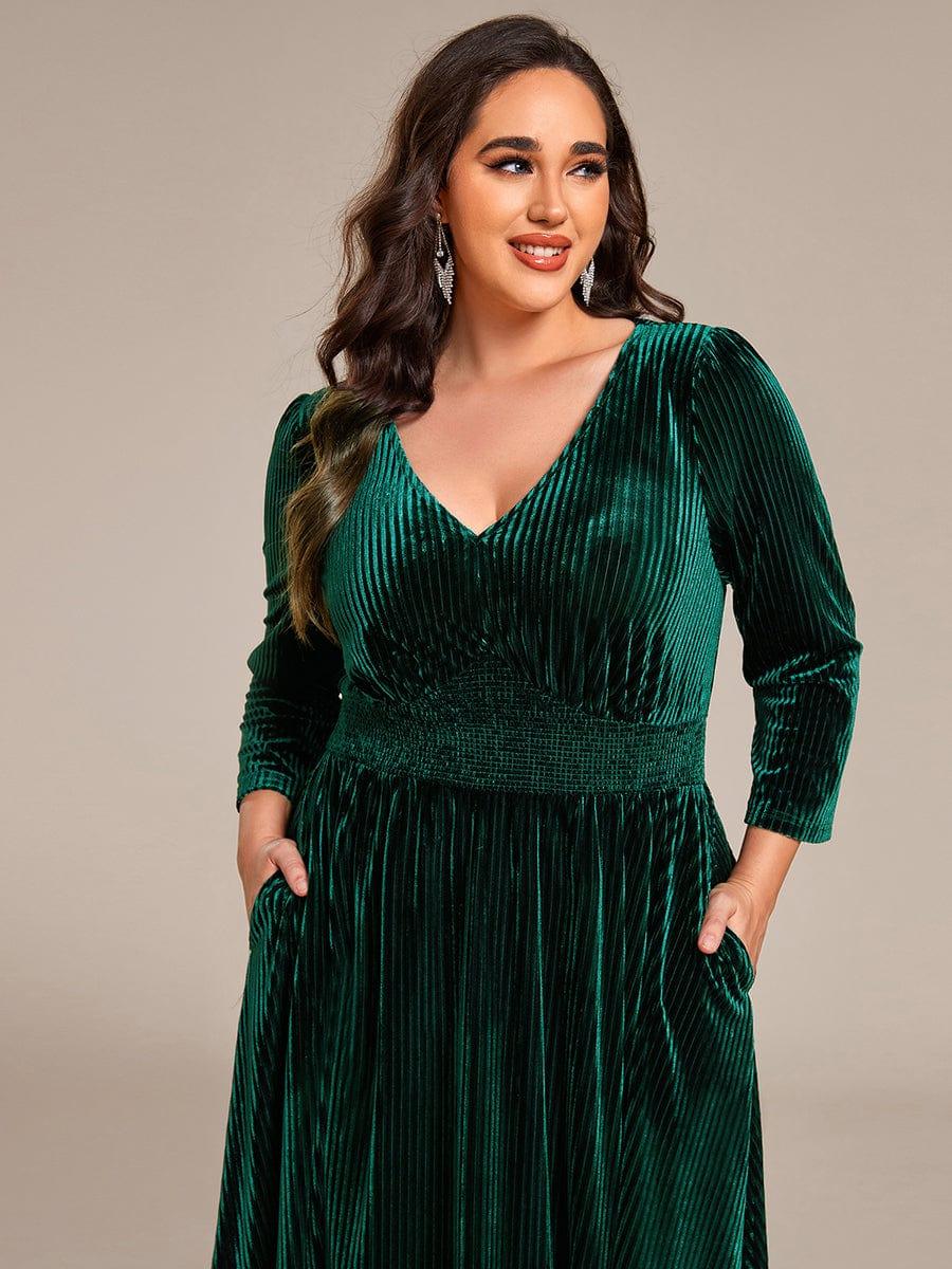 ever ARLET|V-neck Long Sleeve Velvet A-Line Midi Wedding Guest Dress