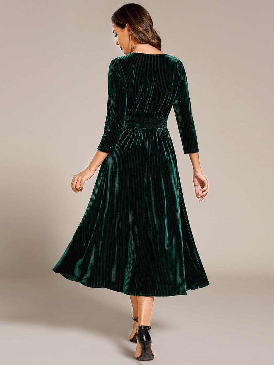 ever ARLET|V-neck Long Sleeve Velvet A-Line Midi Wedding Guest Dress