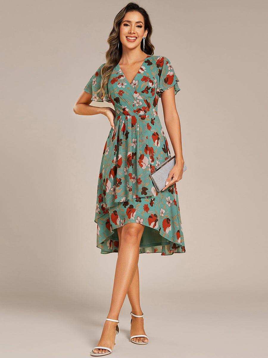 ever CATALEYA|Short Sleeve Ruffled Floral Midi Wedding Guest Dress