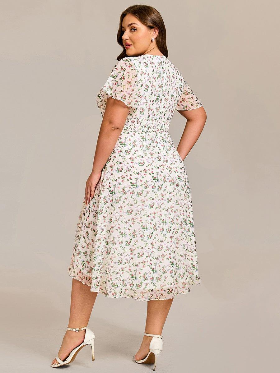 ever CATALEYA|Short Sleeve Ruffled Floral Midi Wedding Guest Dress