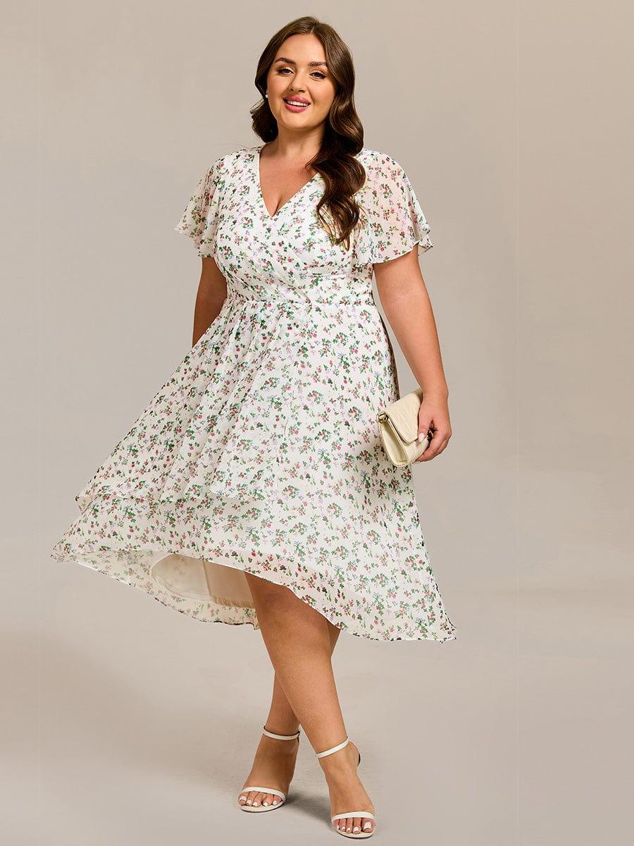 ever CATALEYA|Short Sleeve Ruffled Floral Midi Wedding Guest Dress