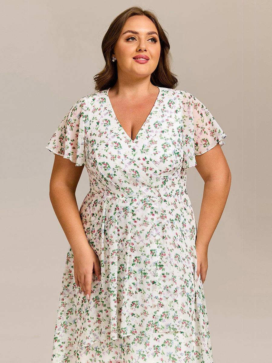 ever CATALEYA|Short Sleeve Ruffled Floral Midi Wedding Guest Dress