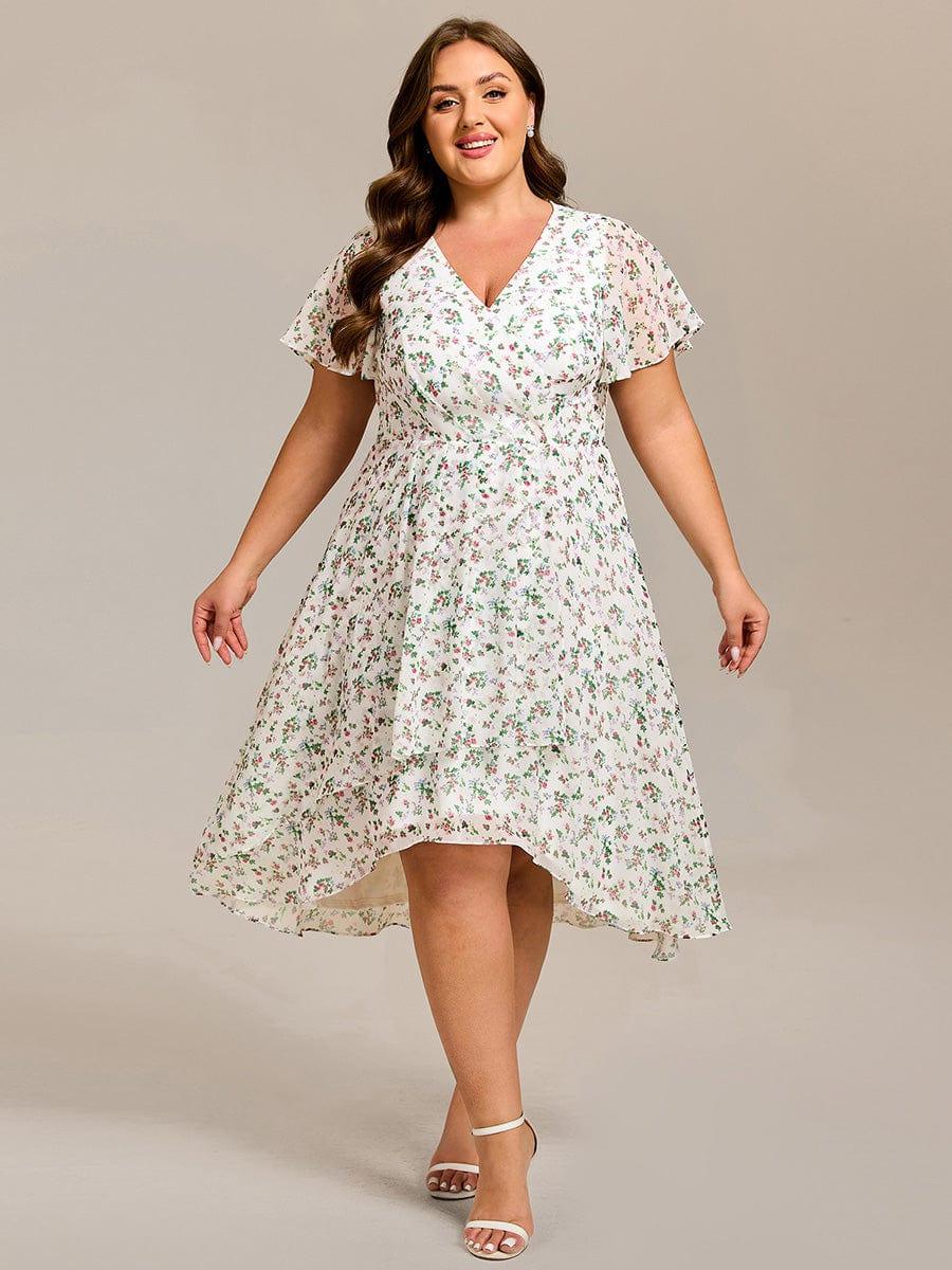 ever CATALEYA|Short Sleeve Ruffled Floral Midi Wedding Guest Dress
