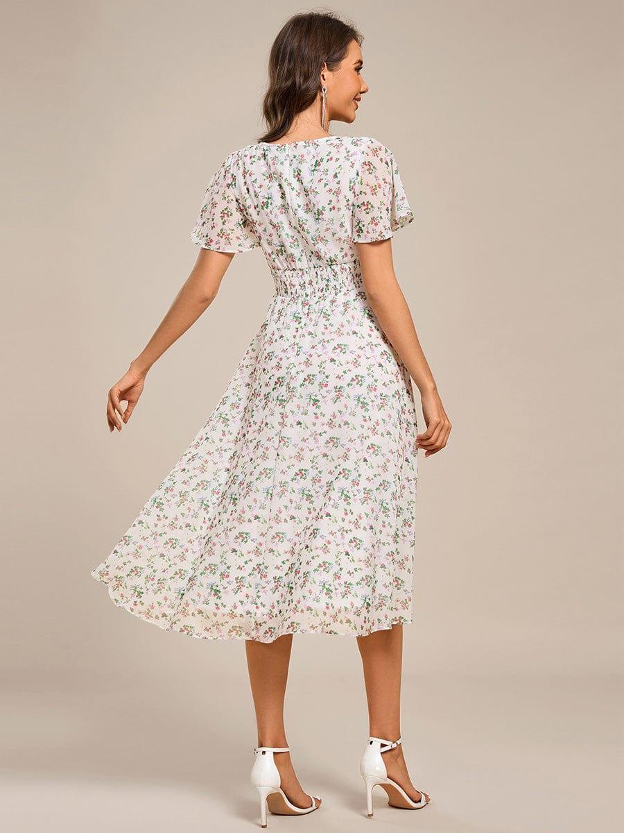 ever CATALEYA|Short Sleeve Ruffled Floral Midi Wedding Guest Dress