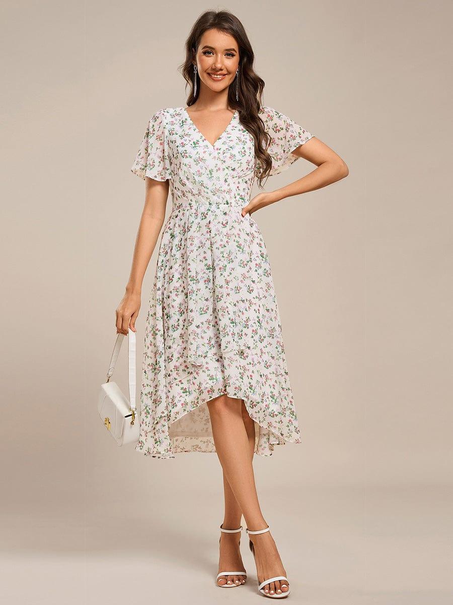 ever CATALEYA|Short Sleeve Ruffled Floral Midi Wedding Guest Dress