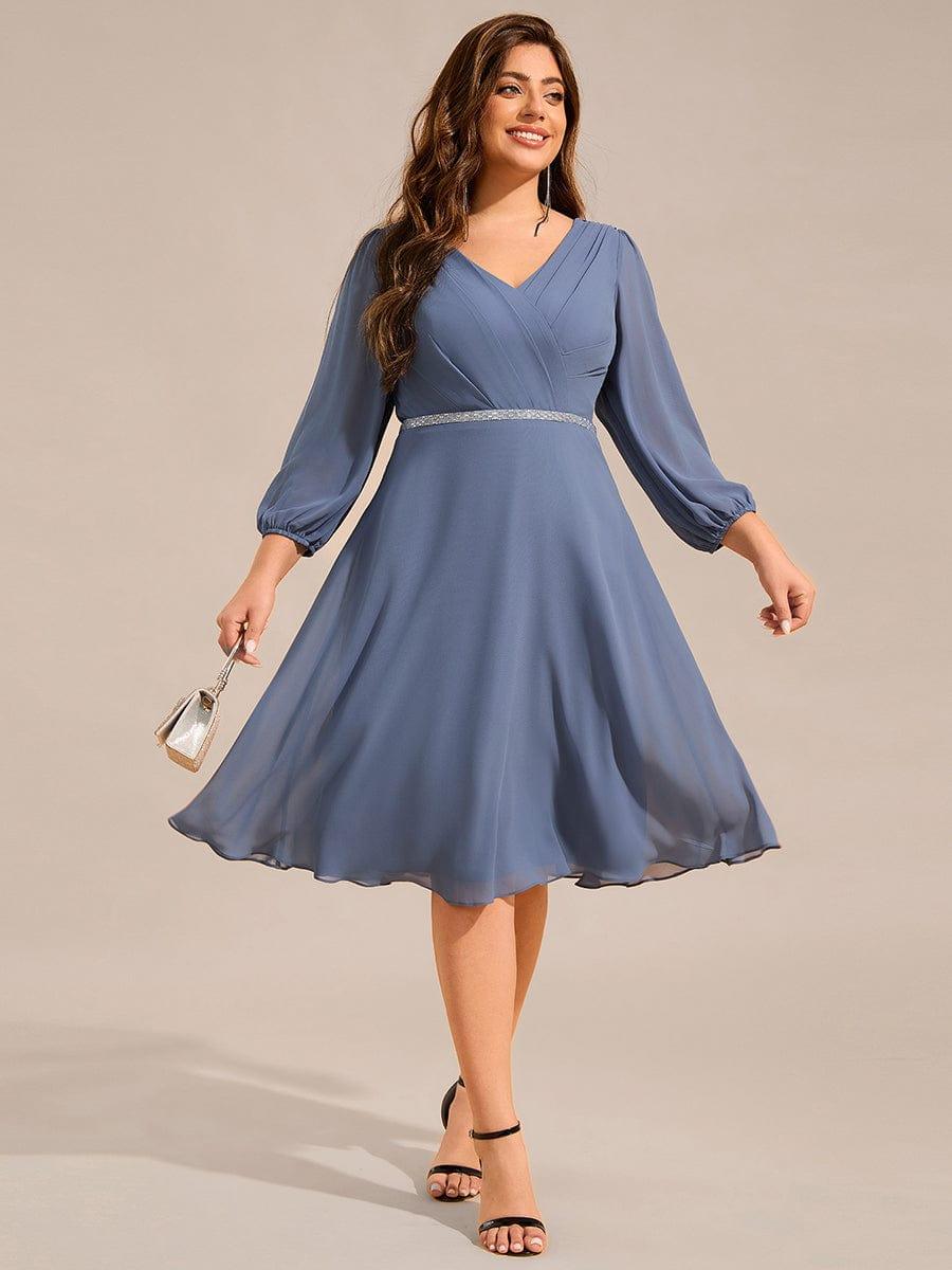 ever NYLAH|V-neck Long Sleeve Pleated Chiffon Midi Wedding Guest Dress