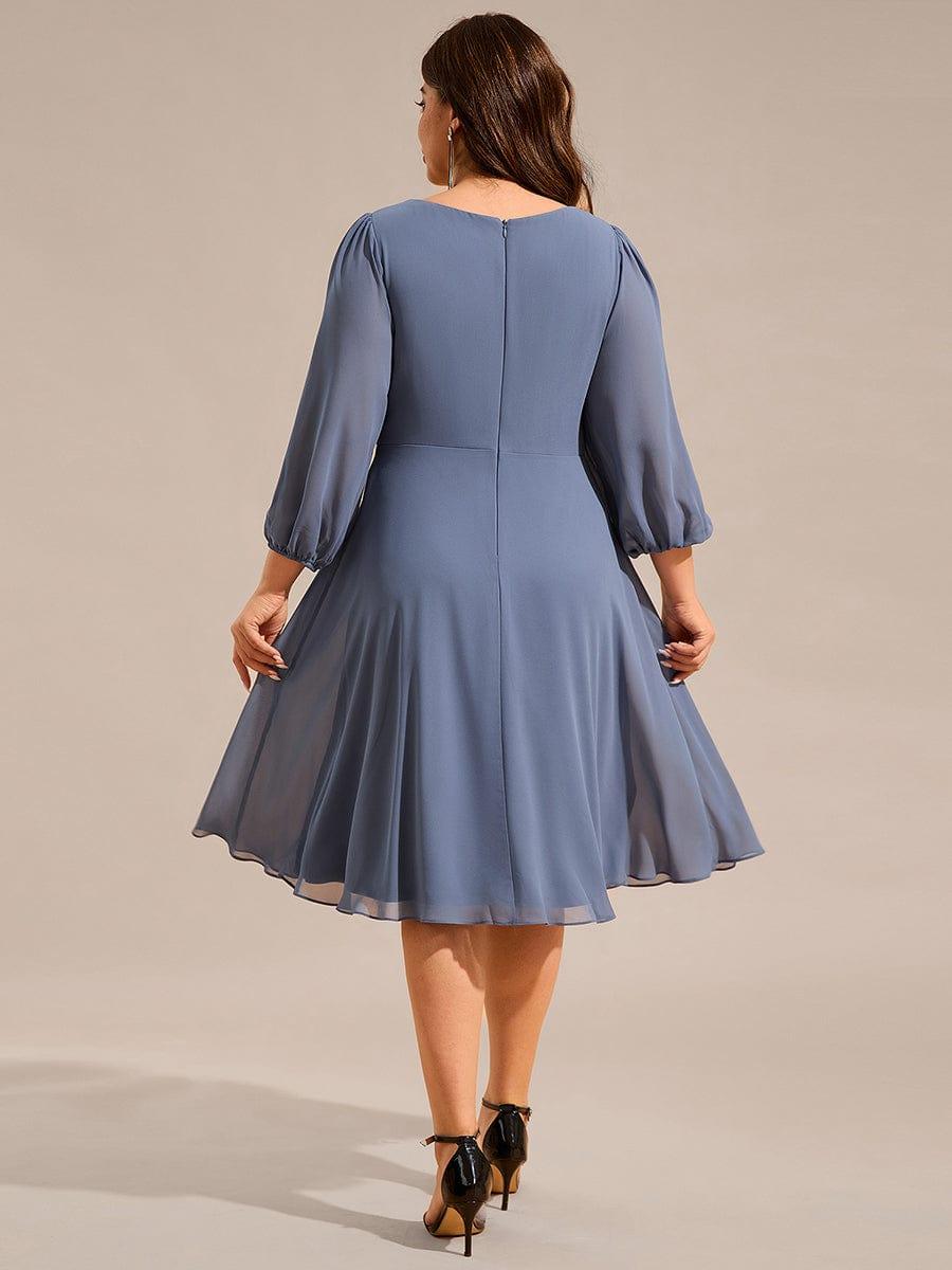 ever NYLAH|V-neck Long Sleeve Pleated Chiffon Midi Wedding Guest Dress