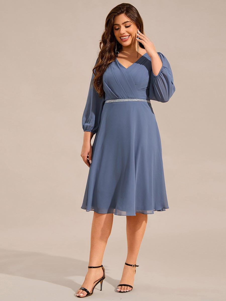 ever NYLAH|V-neck Long Sleeve Pleated Chiffon Midi Wedding Guest Dress