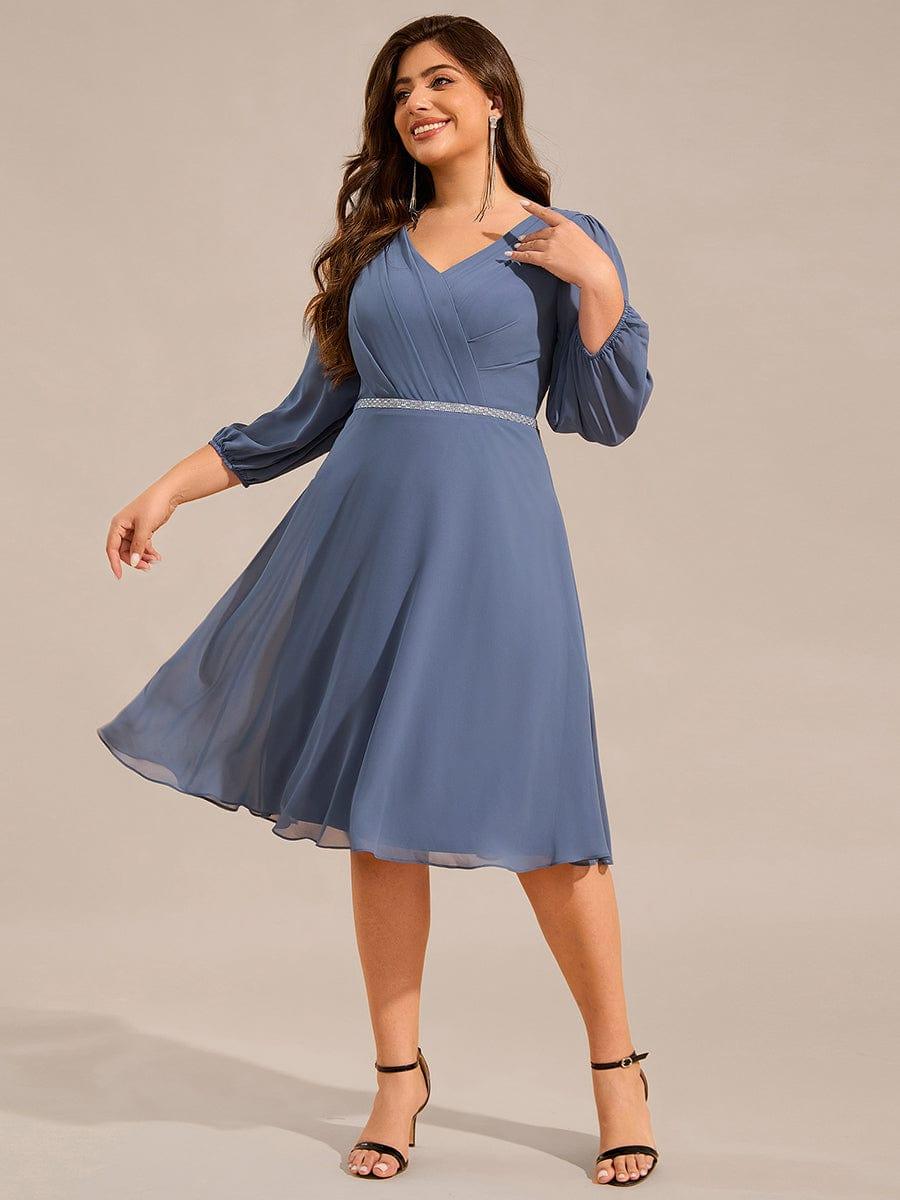 ever NYLAH|V-neck Long Sleeve Pleated Chiffon Midi Wedding Guest Dress