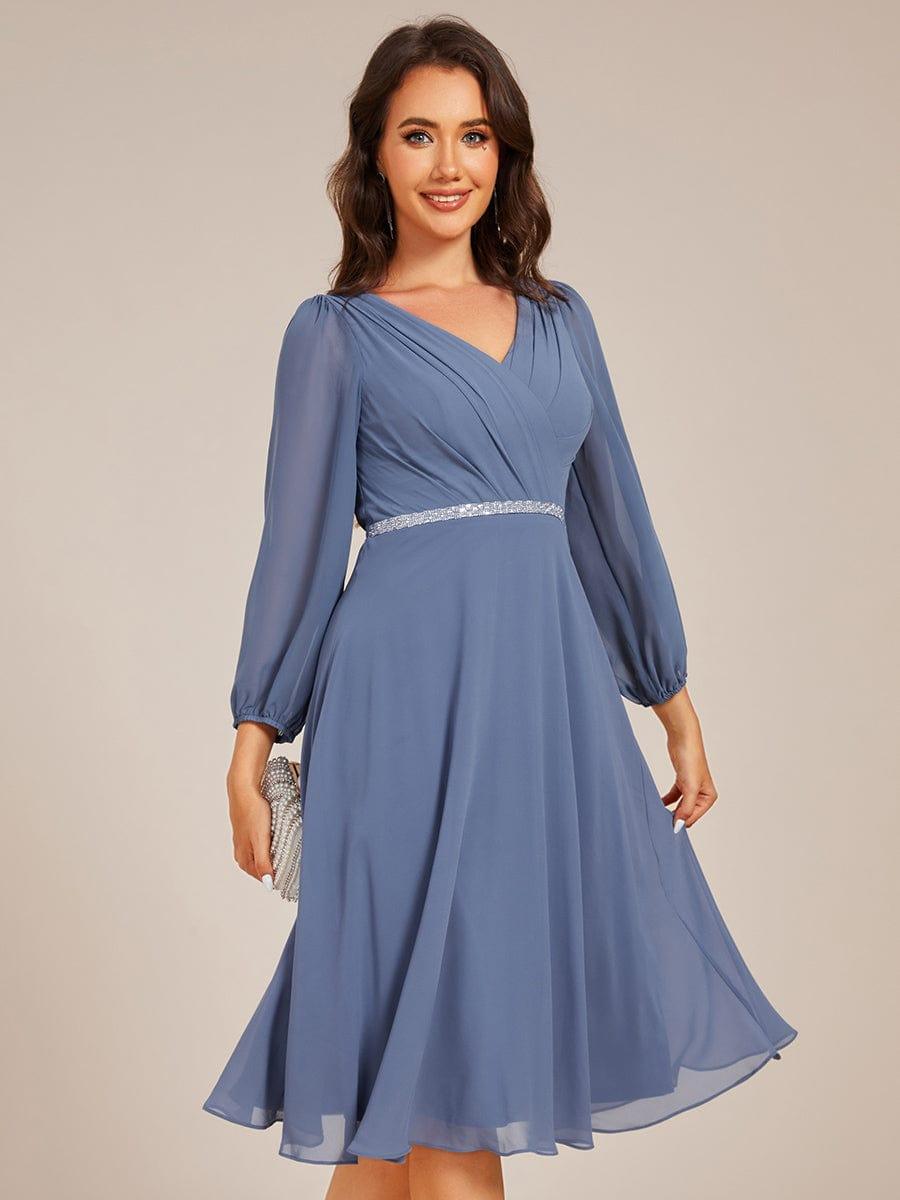 ever NYLAH|V-neck Long Sleeve Pleated Chiffon Midi Wedding Guest Dress