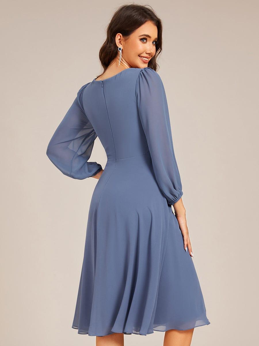 ever NYLAH|V-neck Long Sleeve Pleated Chiffon Midi Wedding Guest Dress