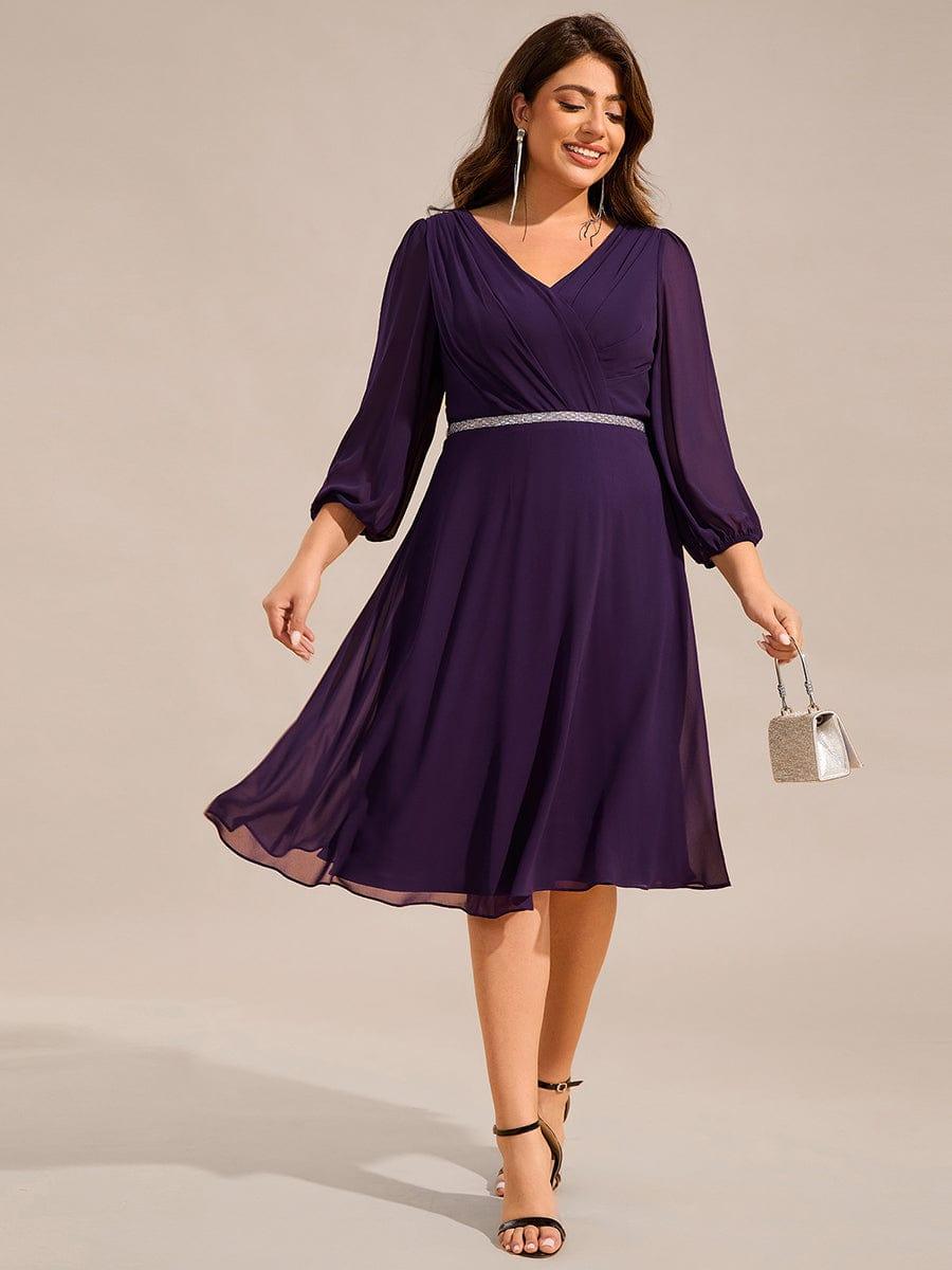 ever NYLAH|V-neck Long Sleeve Pleated Chiffon Midi Wedding Guest Dress