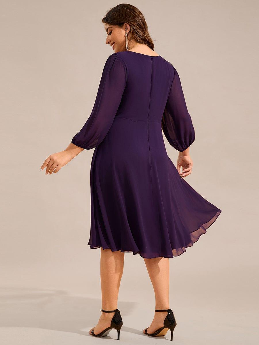 ever NYLAH|V-neck Long Sleeve Pleated Chiffon Midi Wedding Guest Dress