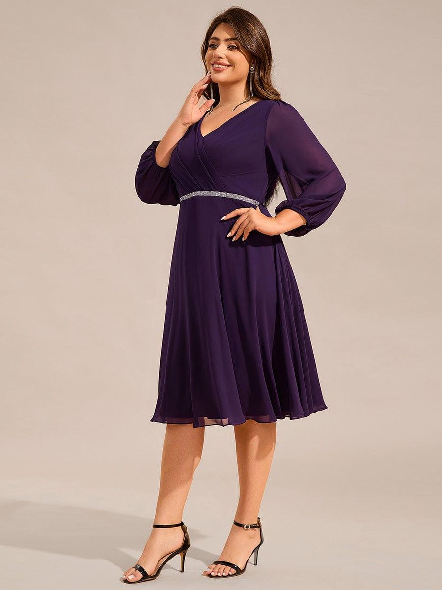 ever NYLAH|V-neck Long Sleeve Pleated Chiffon Midi Wedding Guest Dress