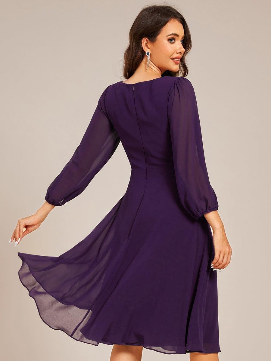 ever NYLAH|V-neck Long Sleeve Pleated Chiffon Midi Wedding Guest Dress
