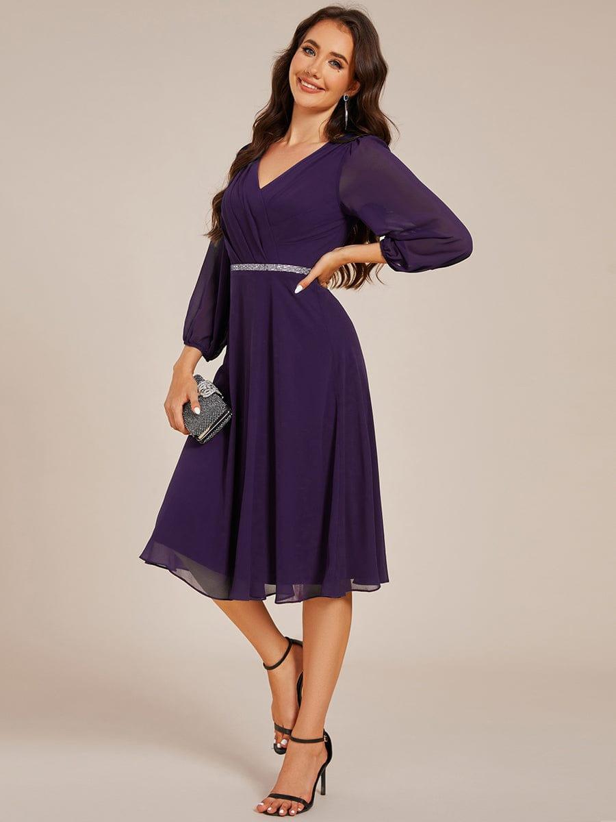 ever NYLAH|V-neck Long Sleeve Pleated Chiffon Midi Wedding Guest Dress