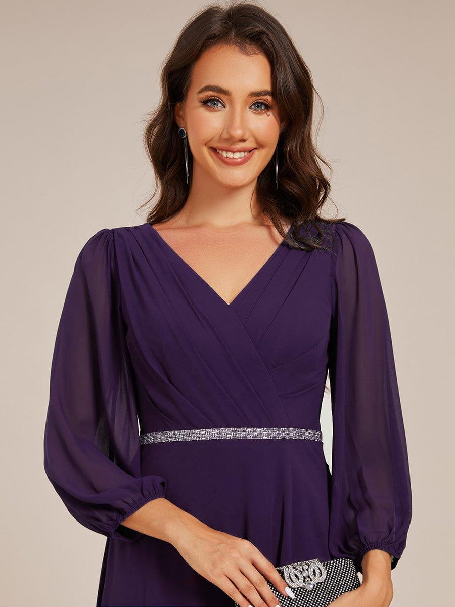 ever NYLAH|V-neck Long Sleeve Pleated Chiffon Midi Wedding Guest Dress
