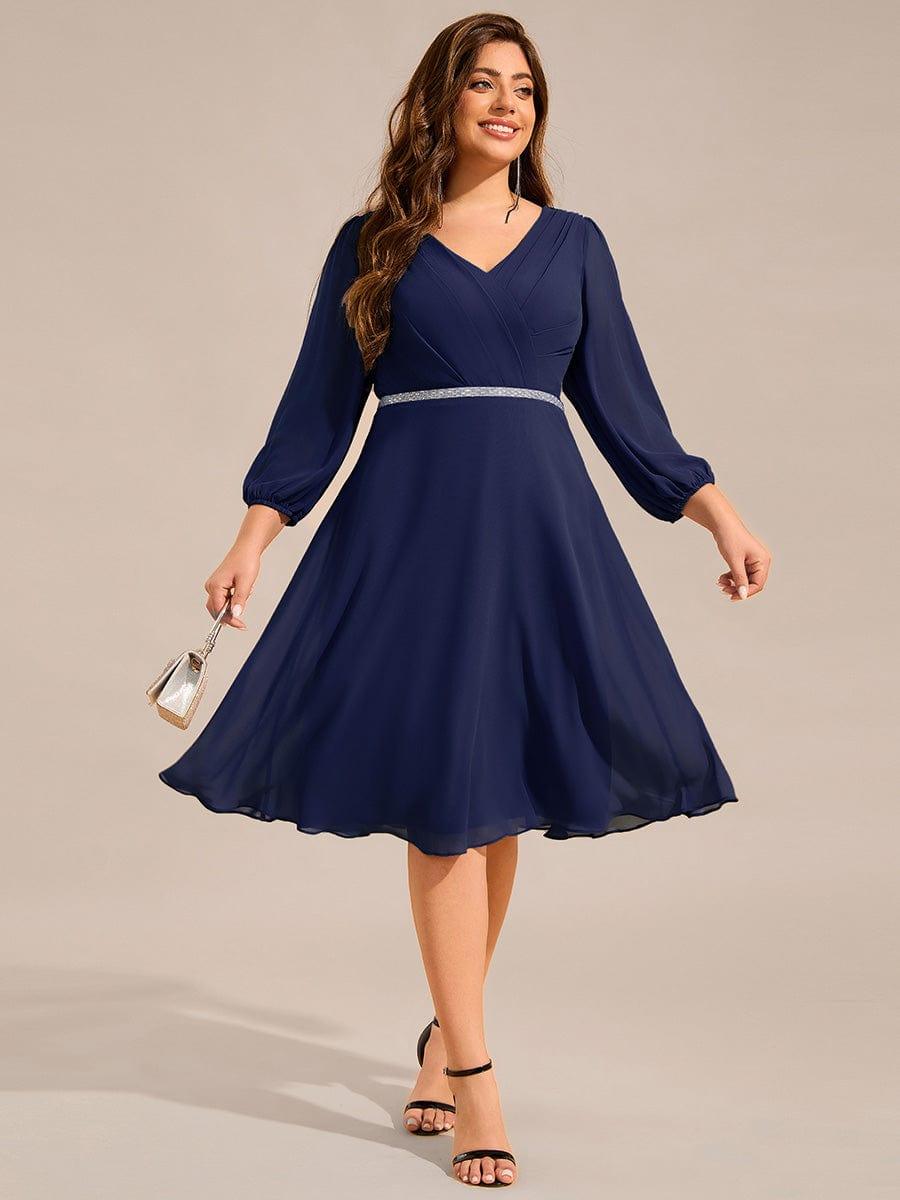 ever NYLAH|V-neck Long Sleeve Pleated Chiffon Midi Wedding Guest Dress
