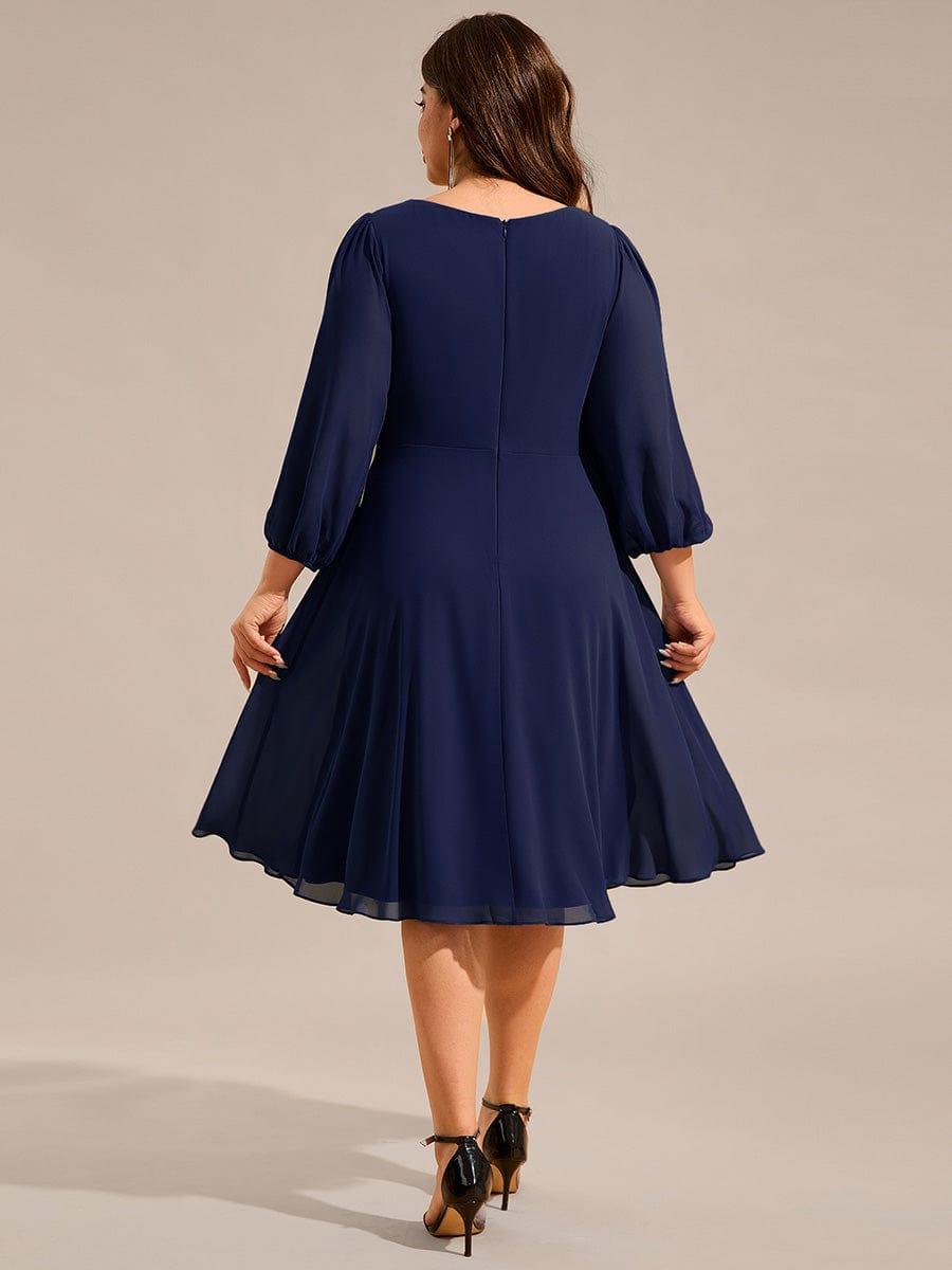 ever NYLAH|V-neck Long Sleeve Pleated Chiffon Midi Wedding Guest Dress