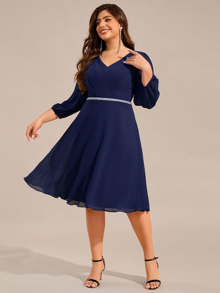 ever NYLAH|V-neck Long Sleeve Pleated Chiffon Midi Wedding Guest Dress