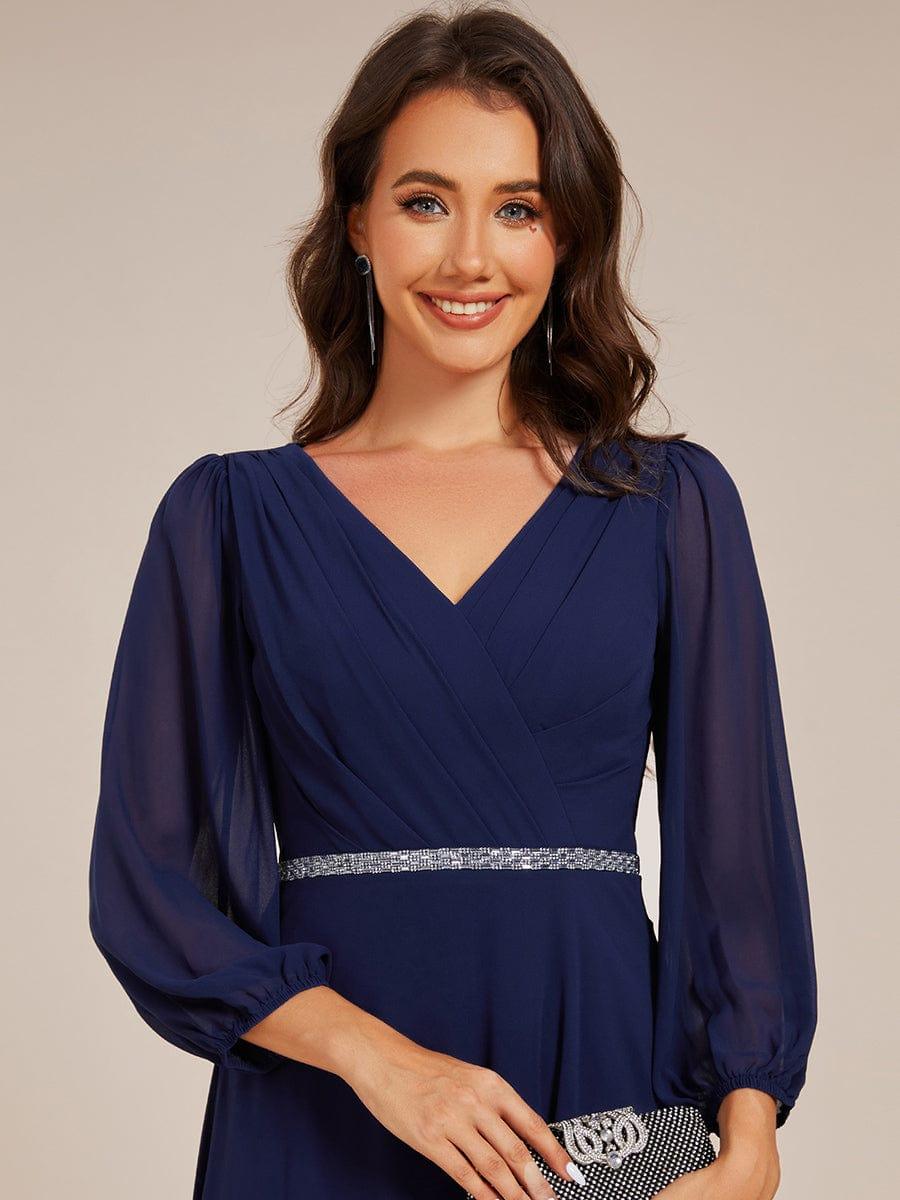 ever NYLAH|V-neck Long Sleeve Pleated Chiffon Midi Wedding Guest Dress